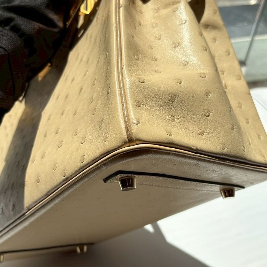 Hermes 金釦淺色鴕鳥皮柏金 30 Birkin-7
