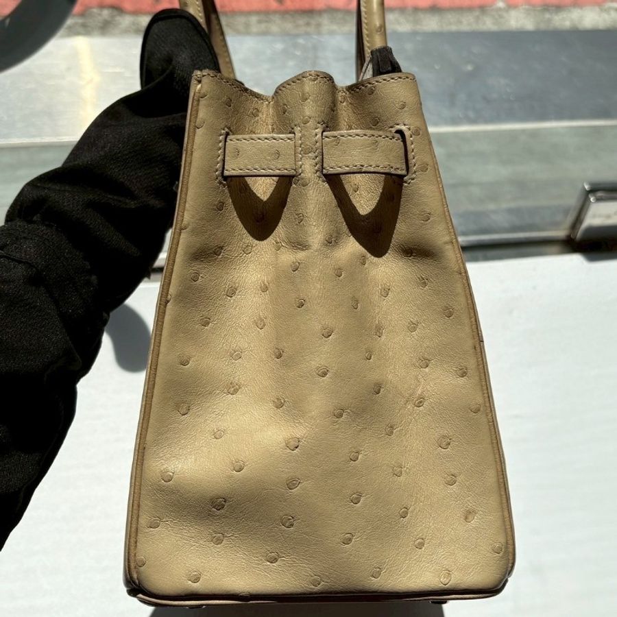 Hermes 金釦淺色鴕鳥皮柏金 30 Birkin-8