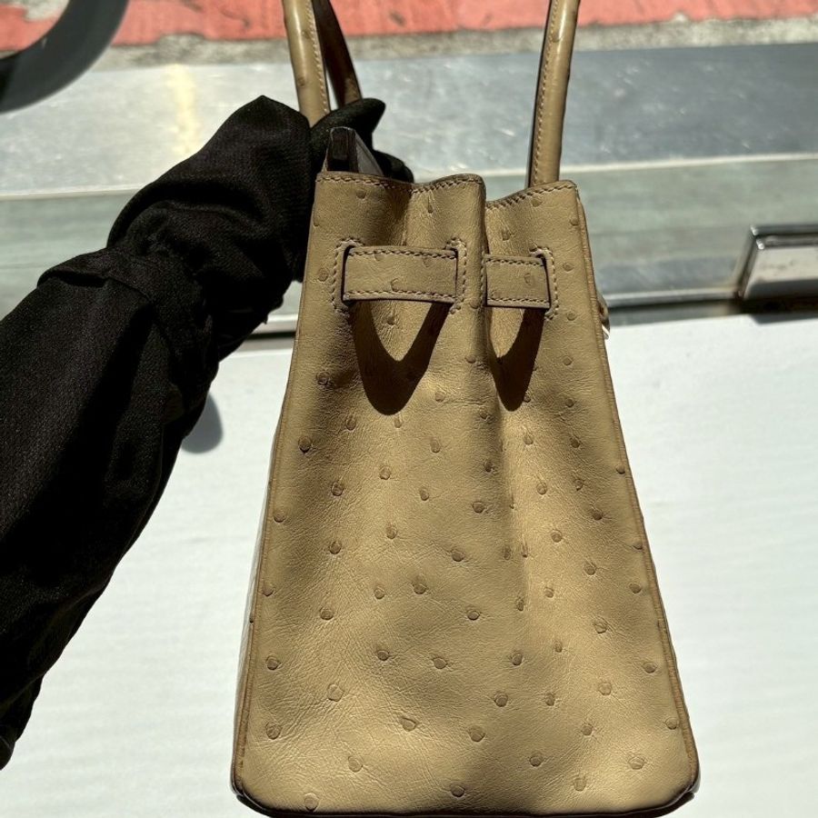 Hermes 金釦淺色鴕鳥皮柏金 30 Birkin-10
