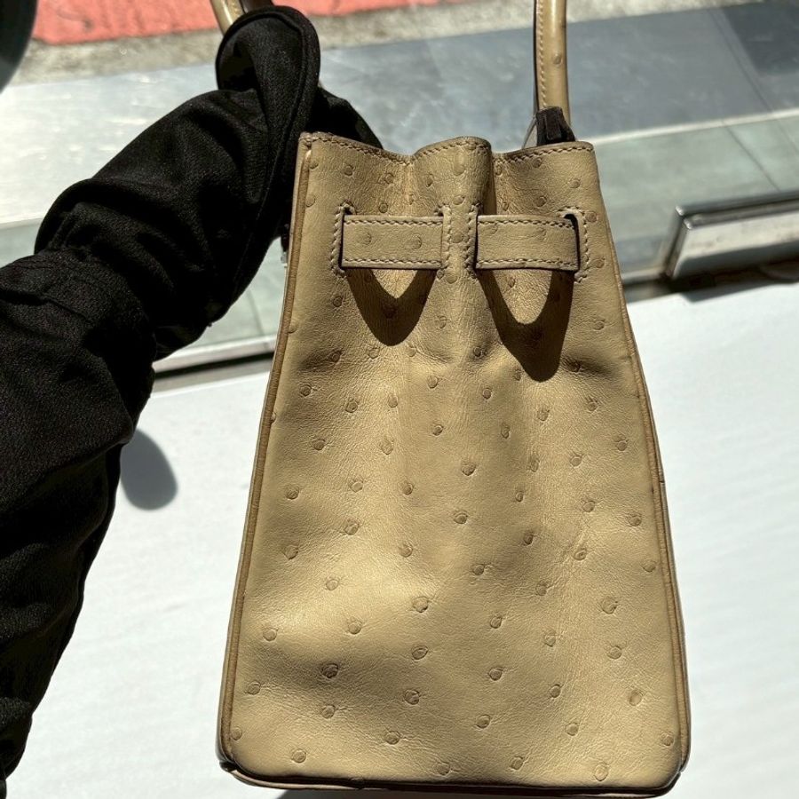 Hermes 金釦淺色鴕鳥皮柏金 30 Birkin-12