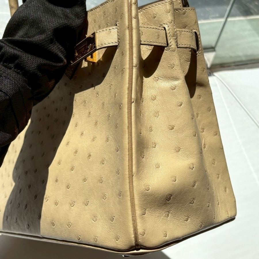 Hermes 金釦淺色鴕鳥皮柏金 30 Birkin-13