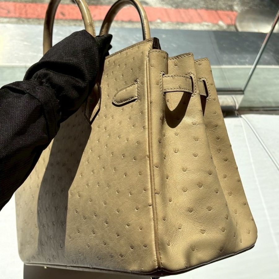 Hermes 金釦淺色鴕鳥皮柏金 30 Birkin-15
