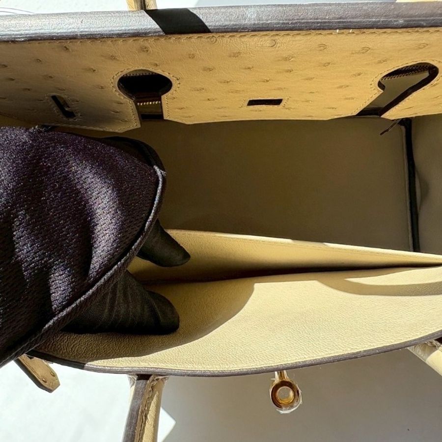 Hermes 金釦淺色鴕鳥皮柏金 30 Birkin-18