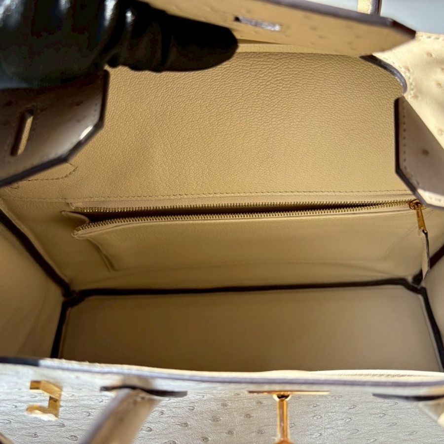 Hermes 金釦淺色鴕鳥皮柏金 30 Birkin-20