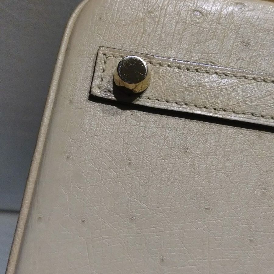 Hermes 金釦淺色鴕鳥皮柏金 30 Birkin-28