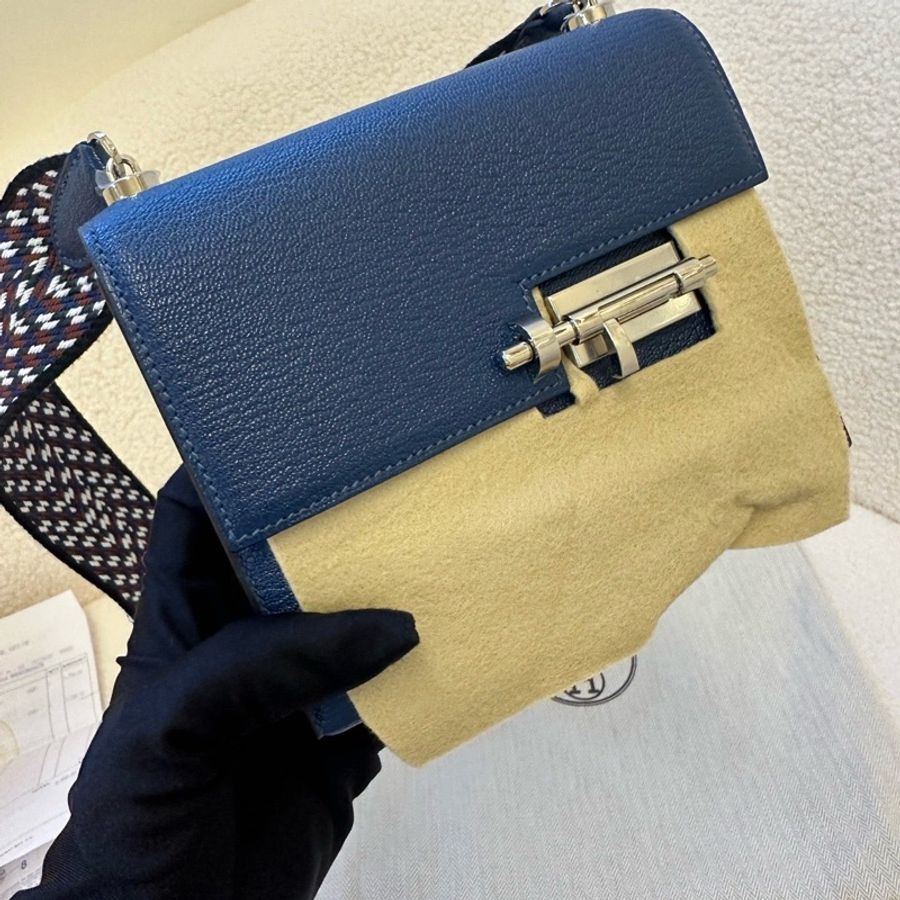 愛馬仕 Verrou Mini 深邃藍，銀扣手槍包，Y刻，品相好98新-8