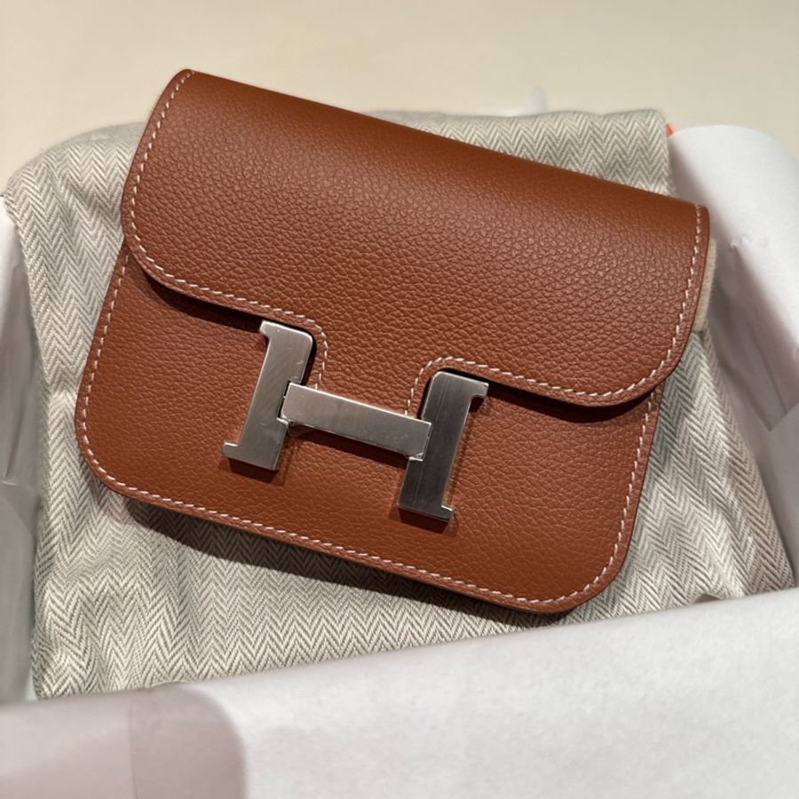 全新愛馬仕 Hermes Constance slim wallet - 淺金棕色-0