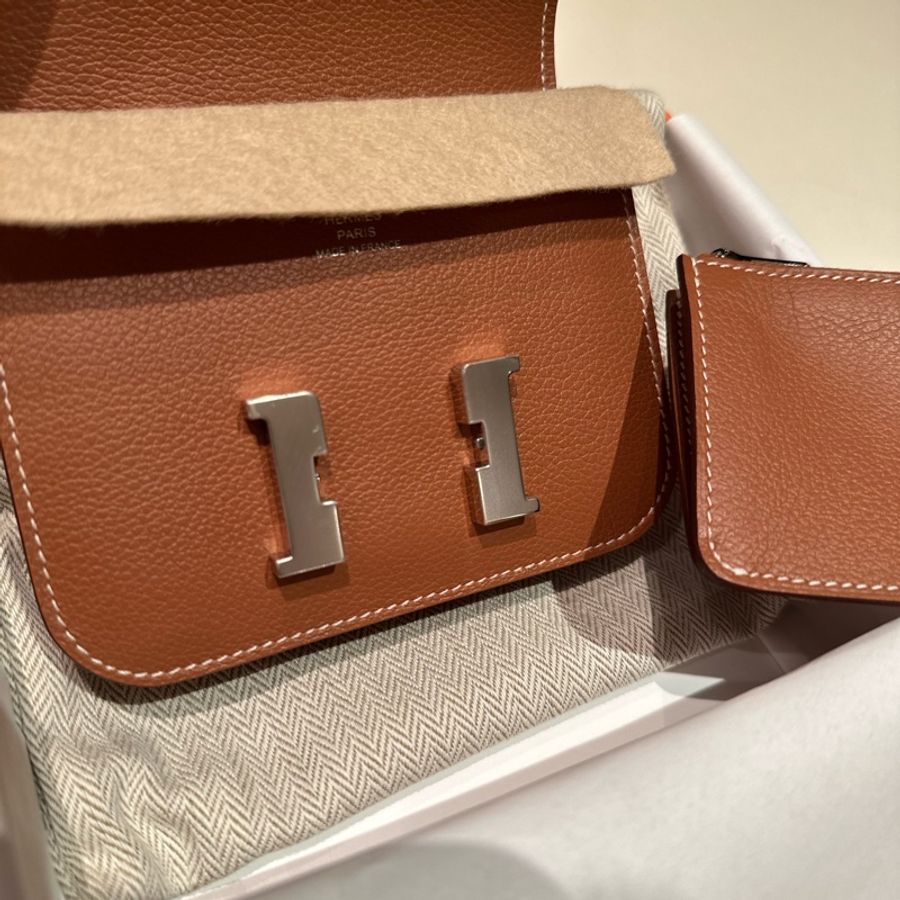 全新愛馬仕 Hermes Constance slim wallet - 淺金棕色-10