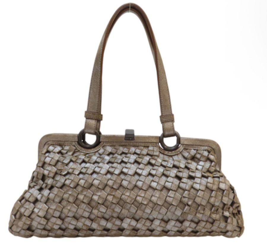 BOTTEGA VENETA 《全球限量款》銀粉 棕色編織牛皮 肩背包-6