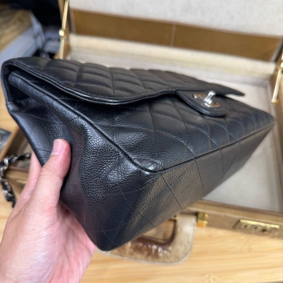 CHANEL黑荔枝紋Jumbo 30cm銀扣單蓋鍊包🎶二手好物-2