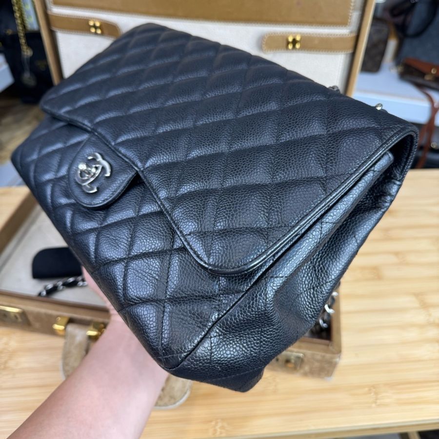CHANEL黑荔枝紋Jumbo 30cm銀扣單蓋鍊包🎶二手好物-3