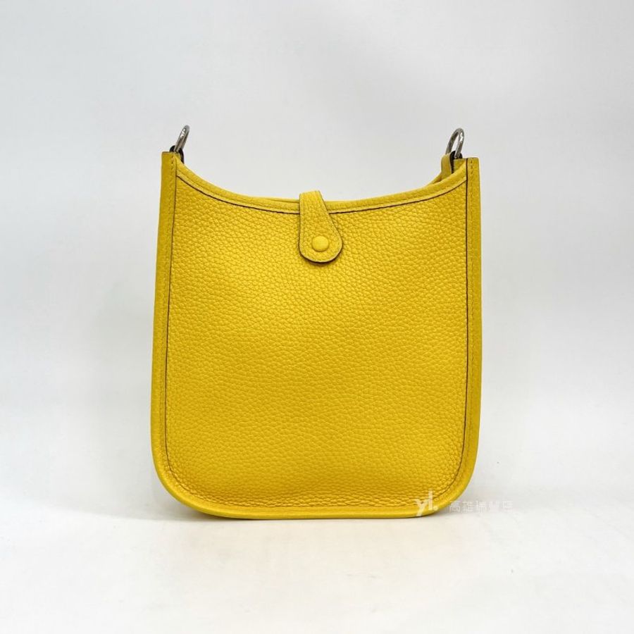 ❣Hermes 9O那不勒斯黃TC皮Mini evelyne銀釦斜背包-1