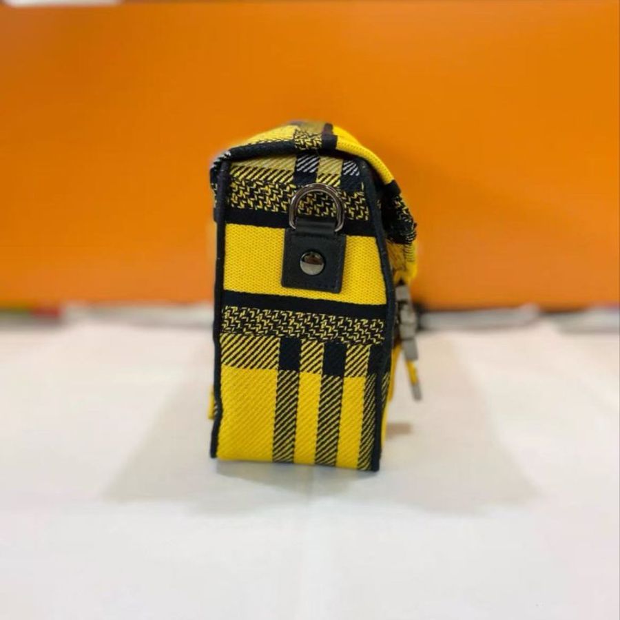 Dior CAMP黃色格紋印花刺繡小號郵差包 23*16cm 99新配件塵袋-3