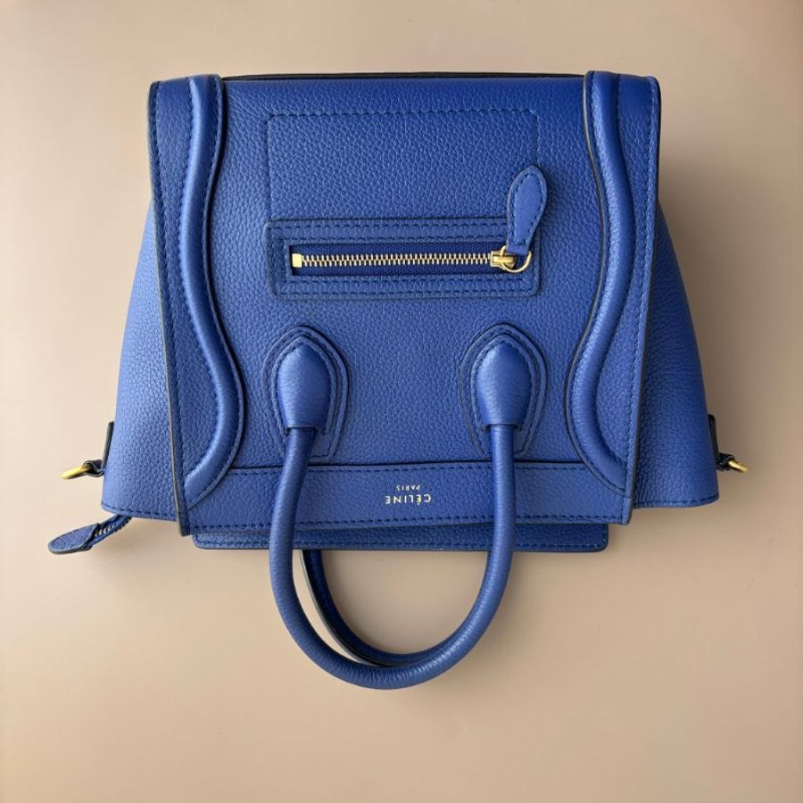 ::CELINE:: LUGGAGE Nano 藍色小牛皮手提斜背包 囧包-0