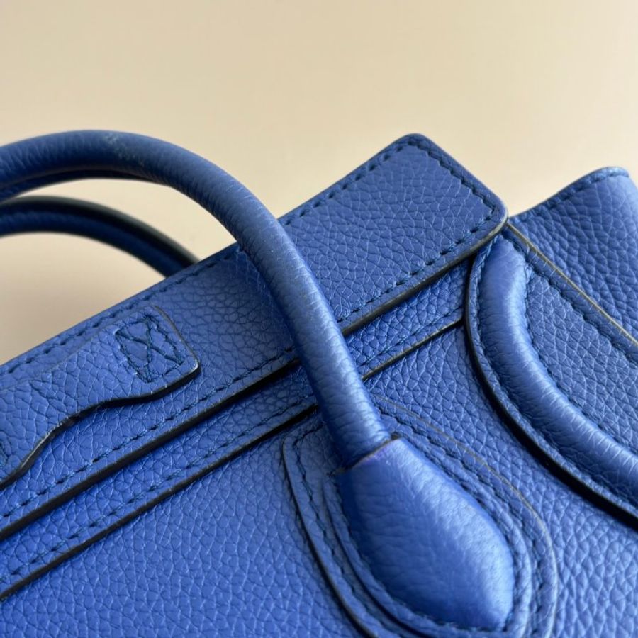 ::CELINE:: LUGGAGE Nano 藍色小牛皮手提斜背包 囧包-13
