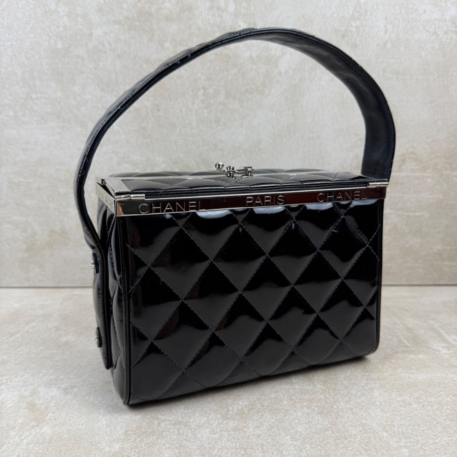中古Chanel 黑色溙皮菱格小盒子手提袋-0