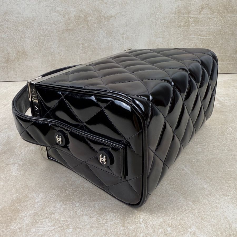 中古Chanel 黑色溙皮菱格小盒子手提袋-2