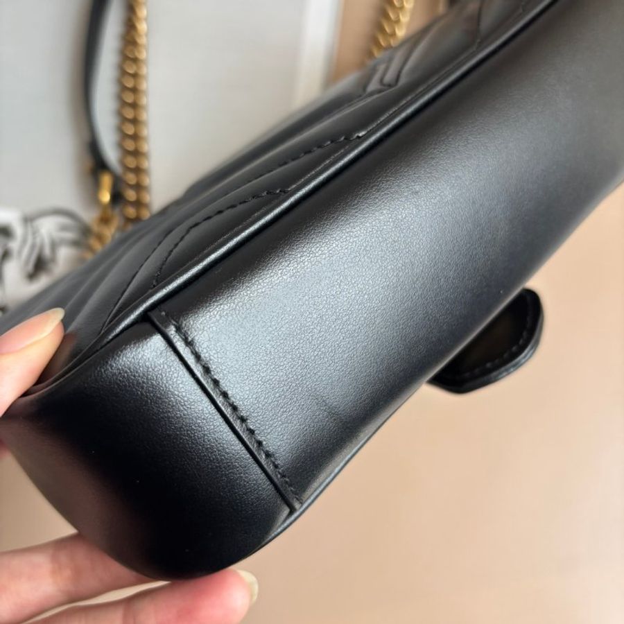 限時出清特價 ::GUCCI:: 446744 黑色MARMONT 22金鍊肩背斜背包-4