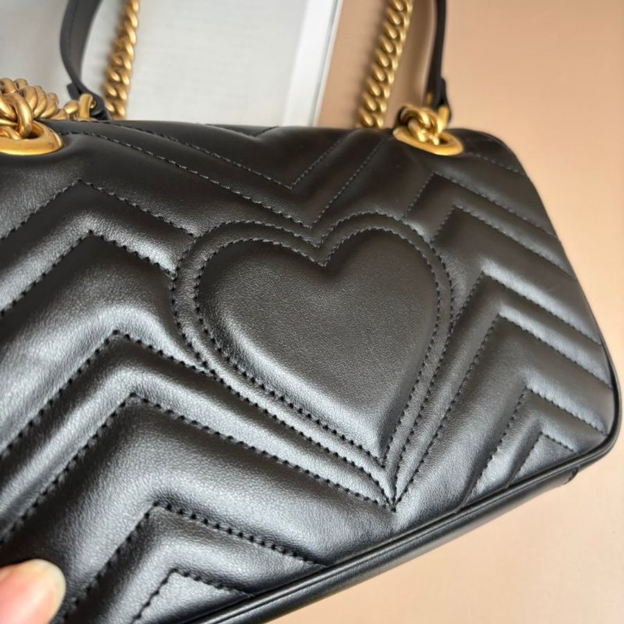 限時出清特價 ::GUCCI:: 446744 黑色MARMONT 22金鍊肩背斜背包-6