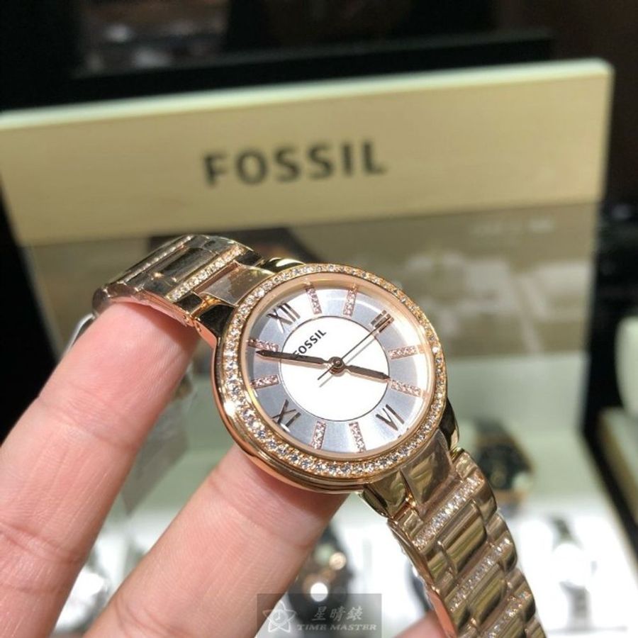 FOSSIL手錶,編號FS00132,36mm金色圓形精鋼錶殼,白色簡約, 羅馬數字, 中三針顯示錶面,金色精鋼錶帶款-1