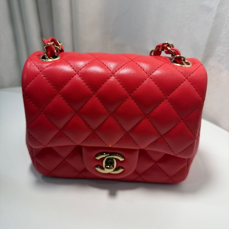 全新全配🖤CHANEL 經典款❤️甜美紅色方胖子芯片款-0