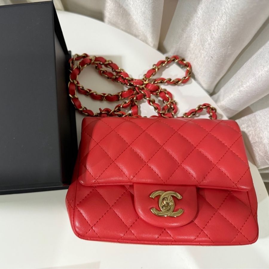 全新全配🖤CHANEL 經典款❤️甜美紅色方胖子芯片款-1