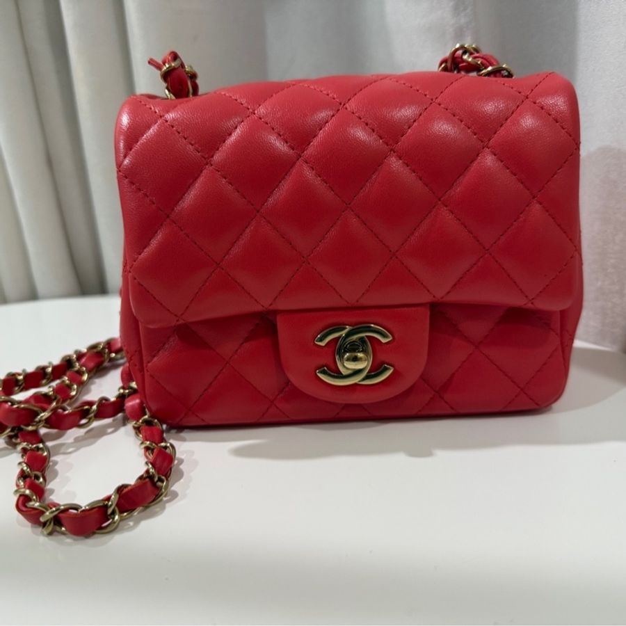 全新全配🖤CHANEL 經典款❤️甜美紅色方胖子芯片款-2