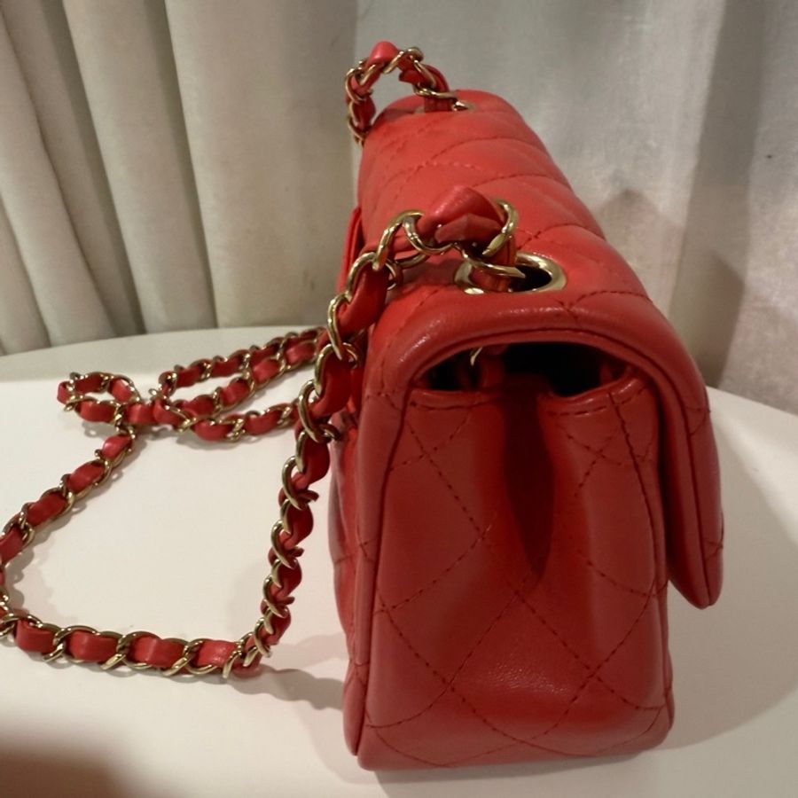 全新全配🖤CHANEL 經典款❤️甜美紅色方胖子芯片款-3