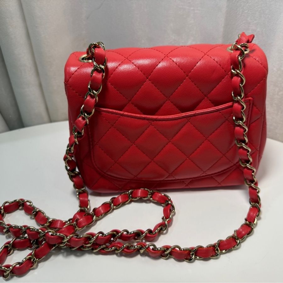 全新全配🖤CHANEL 經典款❤️甜美紅色方胖子芯片款-4