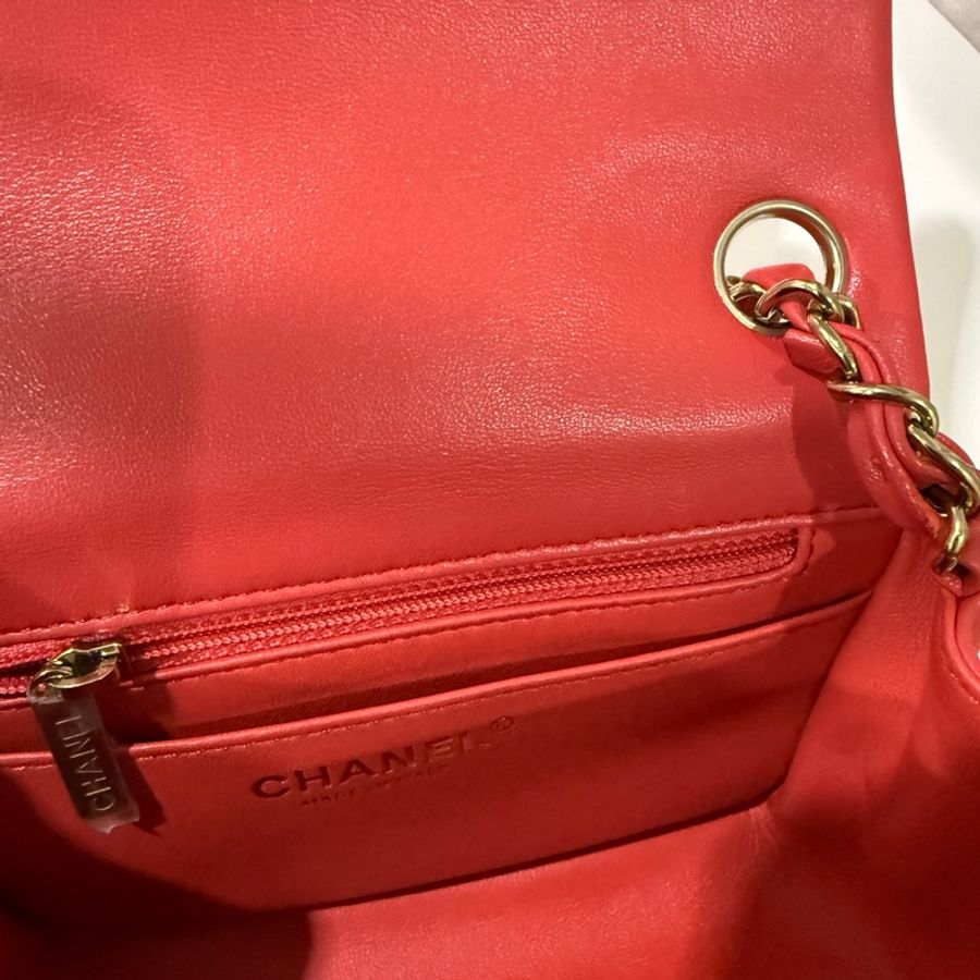 全新全配🖤CHANEL 經典款❤️甜美紅色方胖子芯片款-15