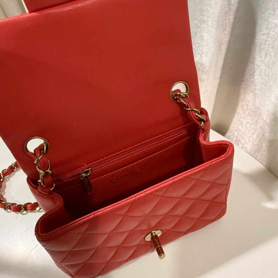 全新全配🖤CHANEL 經典款❤️甜美紅色方胖子芯片款-18