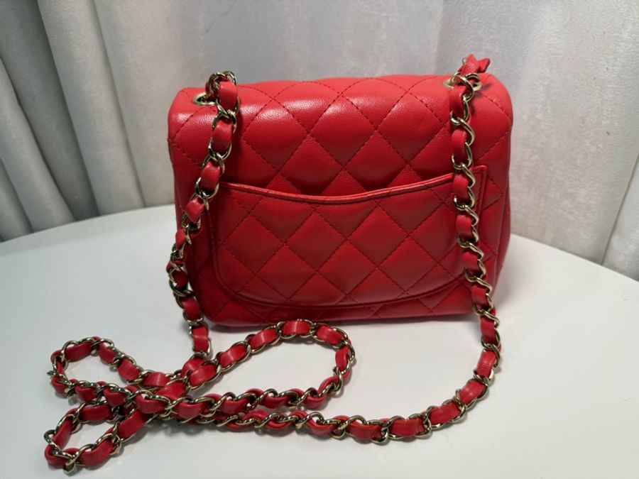 全新全配🖤CHANEL 經典款❤️甜美紅色方胖子芯片款-20