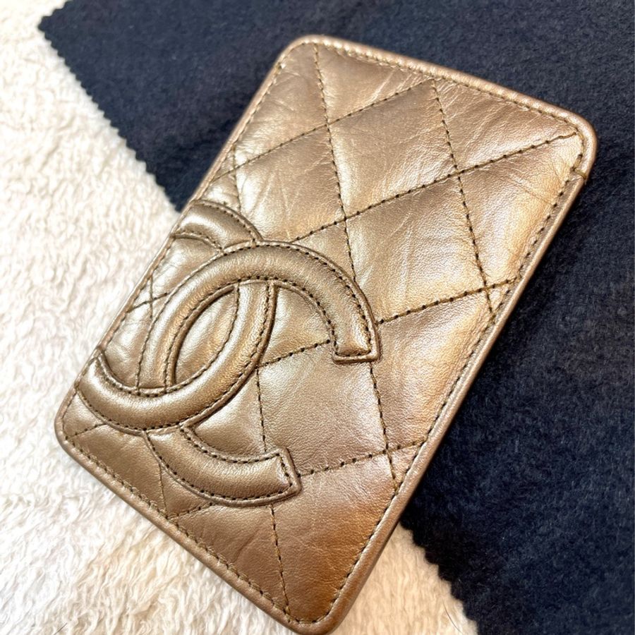 Chanel 經典限量 菱格紋 古銅金 康朋 名片夾 信用卡夾-1