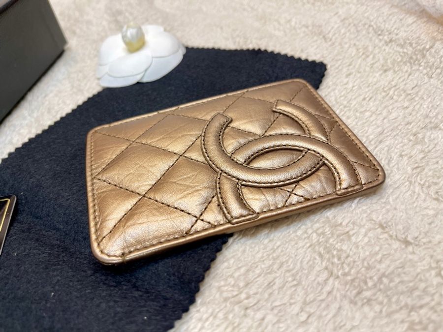 Chanel 經典限量 菱格紋 古銅金 康朋 名片夾 信用卡夾-3