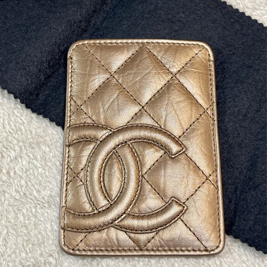 Chanel 經典限量 菱格紋 古銅金 康朋 名片夾 信用卡夾-6