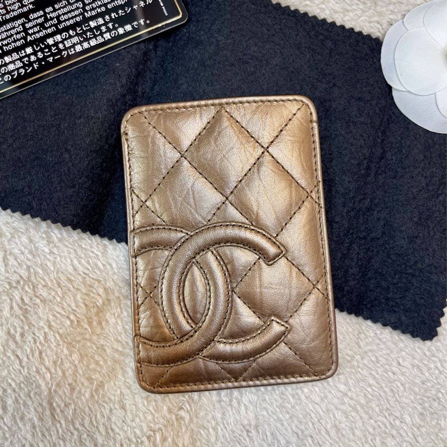 Chanel 經典限量 菱格紋 古銅金 康朋 名片夾 信用卡夾-8