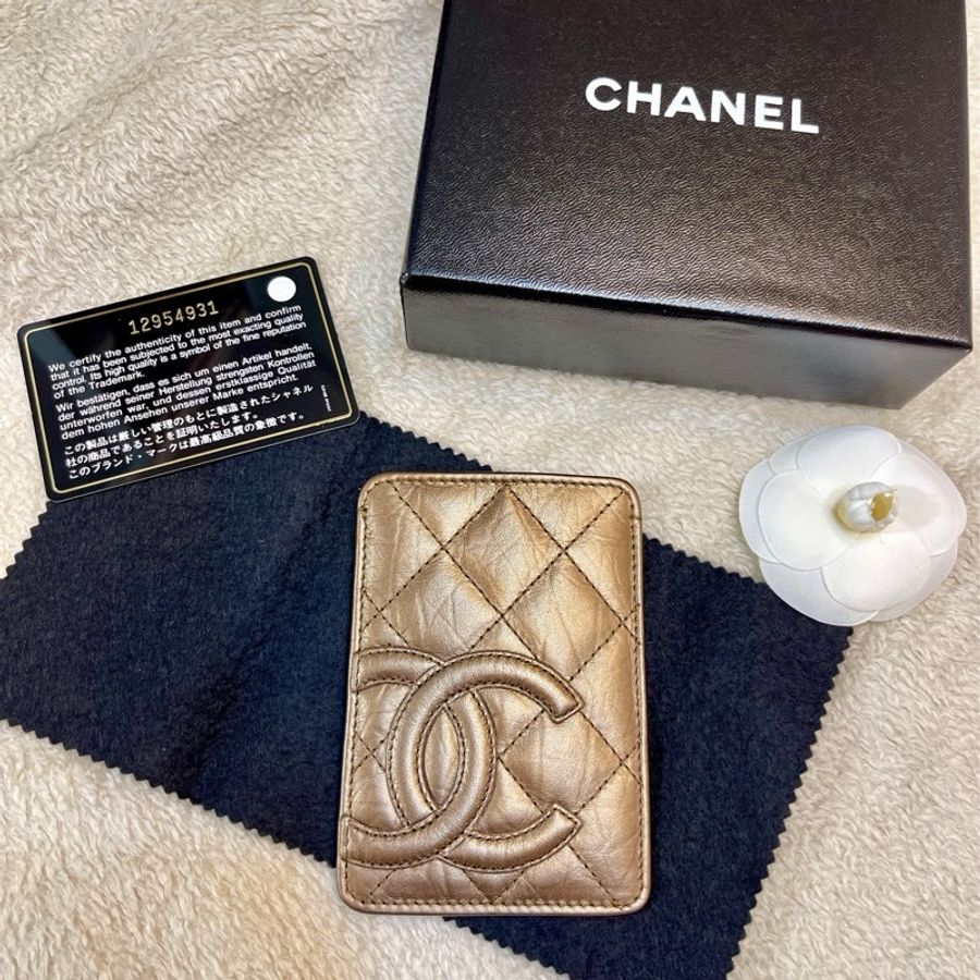 Chanel 經典限量 菱格紋 古銅金 康朋 名片夾 信用卡夾-10