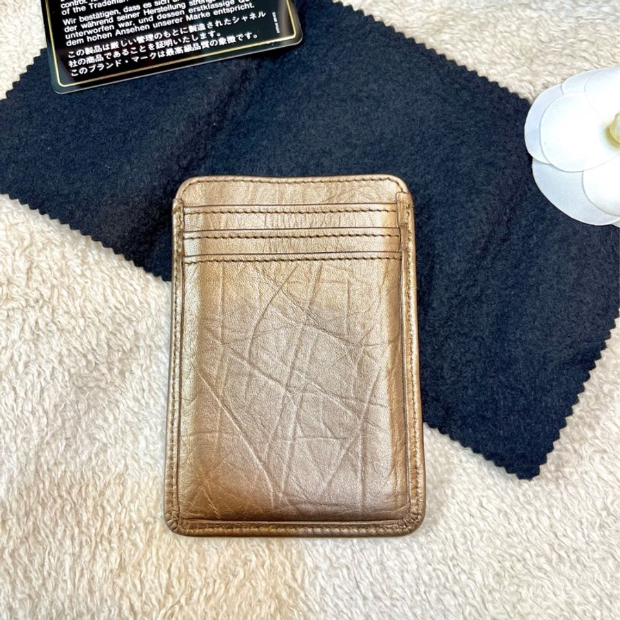 Chanel 經典限量 菱格紋 古銅金 康朋 名片夾 信用卡夾-11