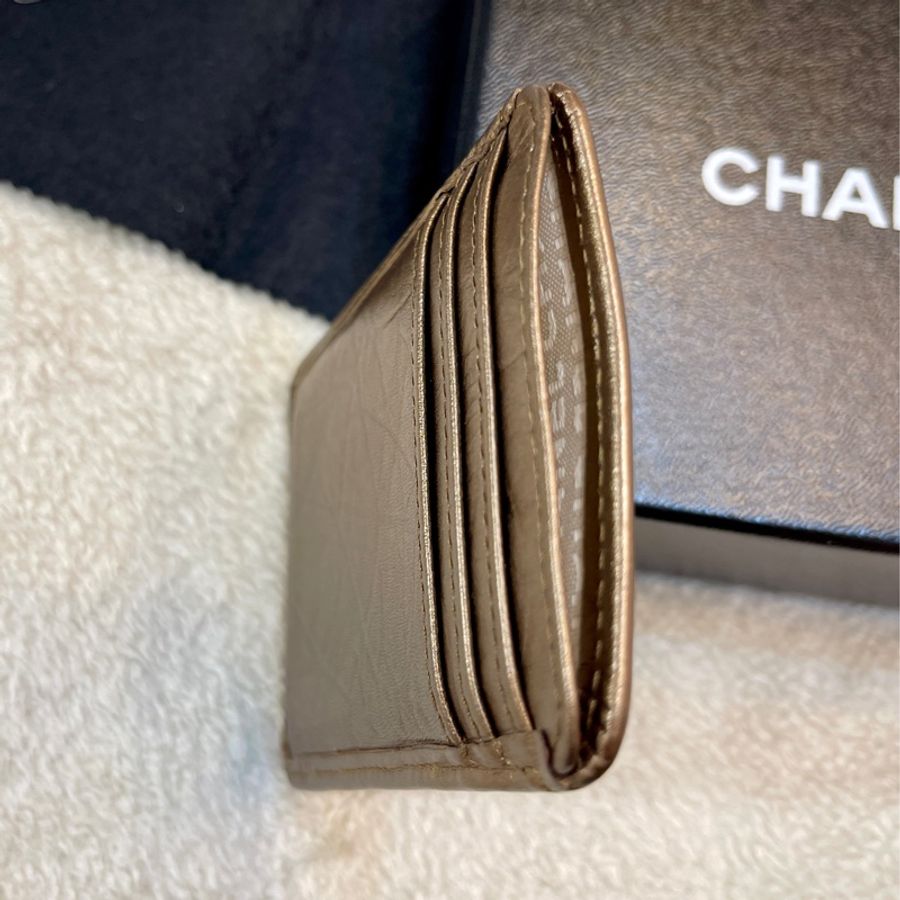 Chanel 經典限量 菱格紋 古銅金 康朋 名片夾 信用卡夾-26