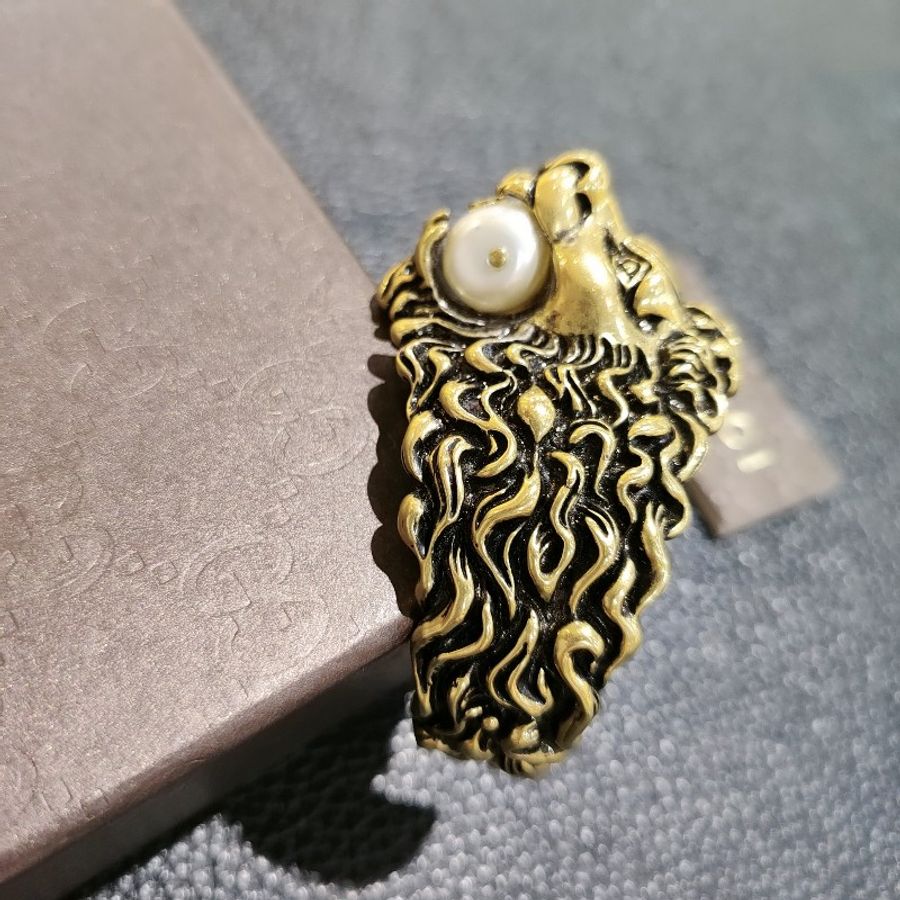 Gucci lion 古馳 獅子 獅頭 珍珠 復古黃銅合金 手環 手鐲 全新-2