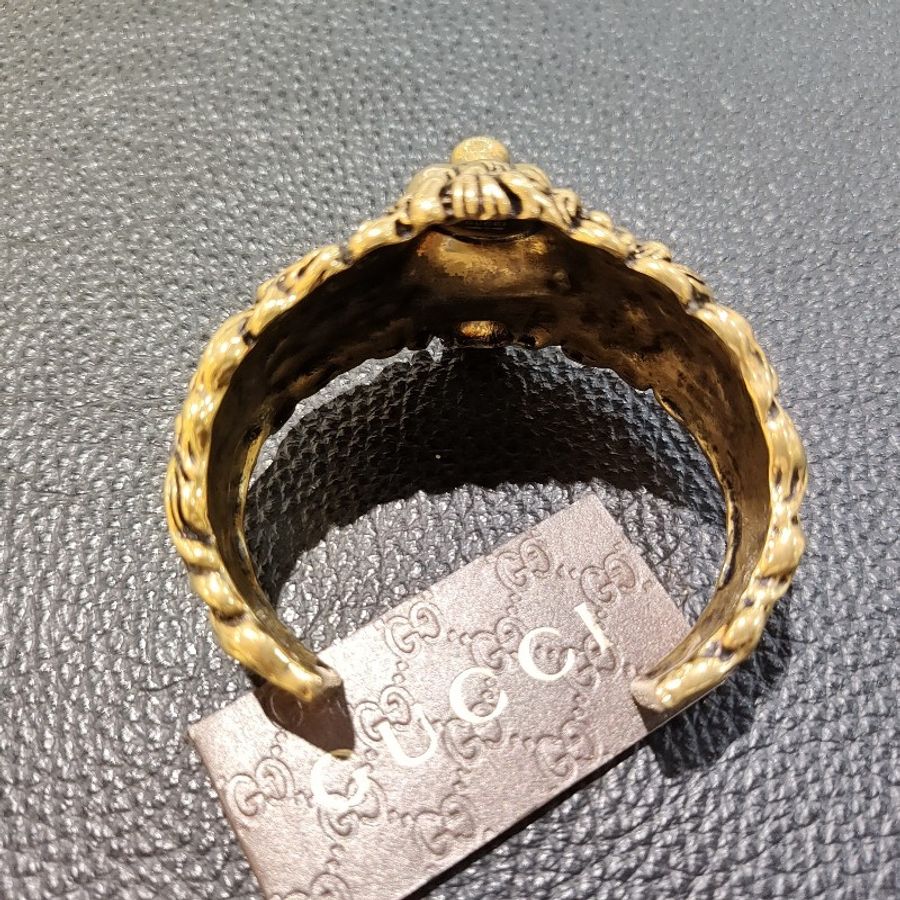 Gucci lion 古馳 獅子 獅頭 珍珠 復古黃銅合金 手環 手鐲 全新-7