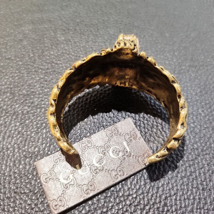 Gucci lion 古馳 獅子 獅頭 珍珠 復古黃銅合金 手環 手鐲 全新-8