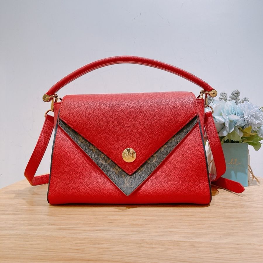 TW4257 Louis Vuitton LV 路易威登紅色拼老花手提斜挎包-0