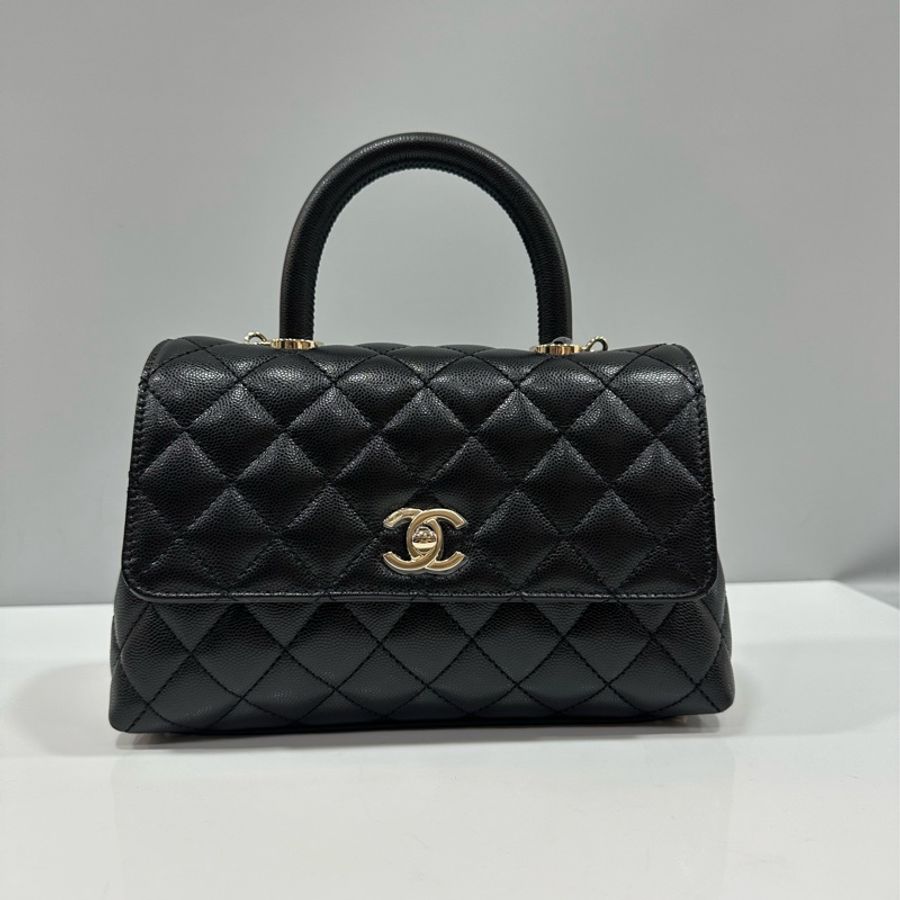 CHANEL A92990 黑荔枝皮coco handle 手提斜背兩用包 24cm-0