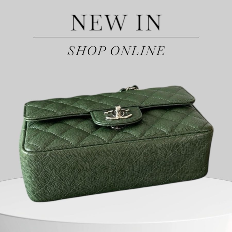 Chanel Caviar 20cm 大mini墨綠色銀扣-5