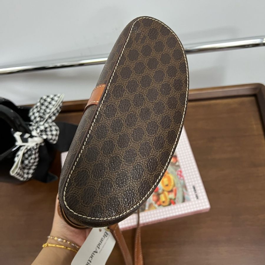 CELINE 凱旋門 化妝包 兩用包 2way vanity macadam 老花 中古 Vintage-10