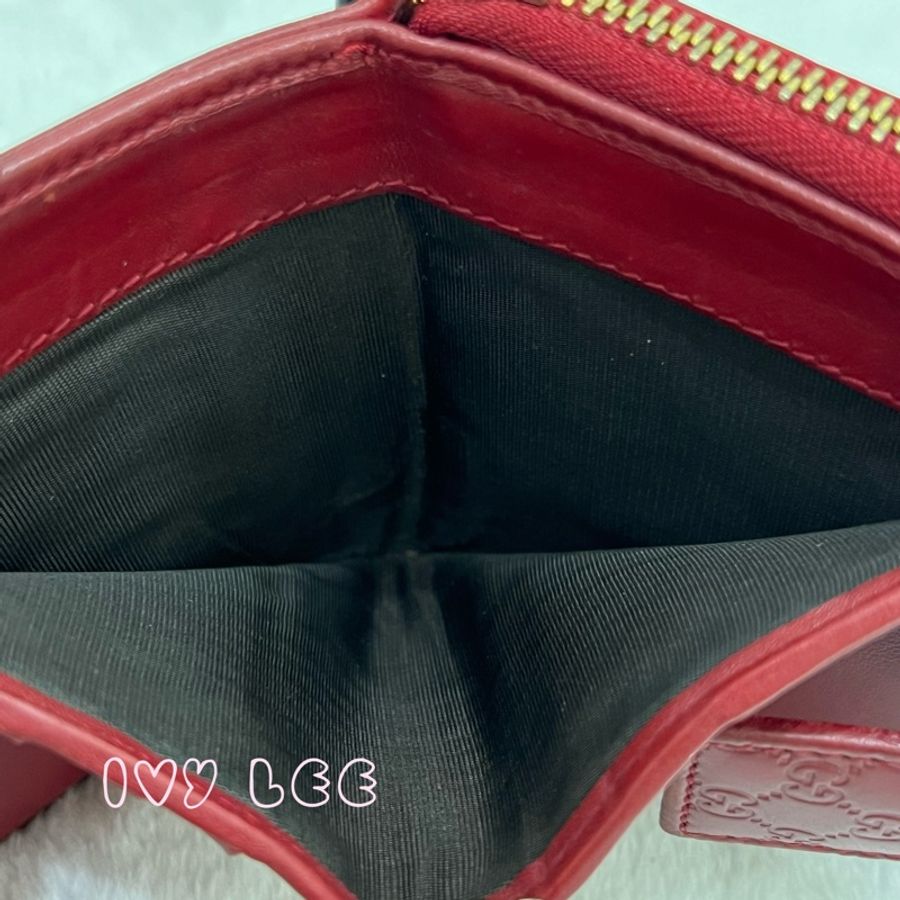 GUCCI GUCCISSIMA 八卡層 拉鍊短夾 經典紅 449395 正品 二手精品-3