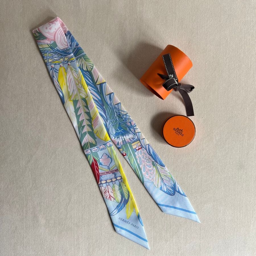 絕版🍊 Hermes 愛馬仕 Danse Pacifique 太平洋之舞 Twilly 小絲巾🧣-1