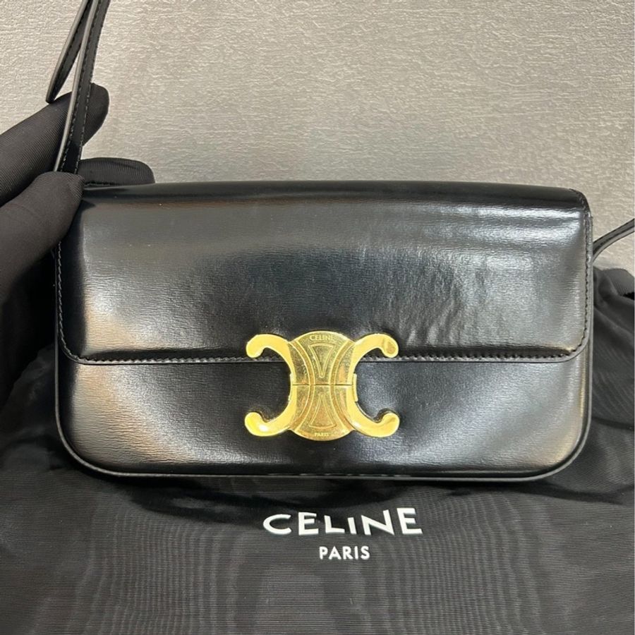 Celine TRIOMPHE亮澤牛皮革肩背包-7