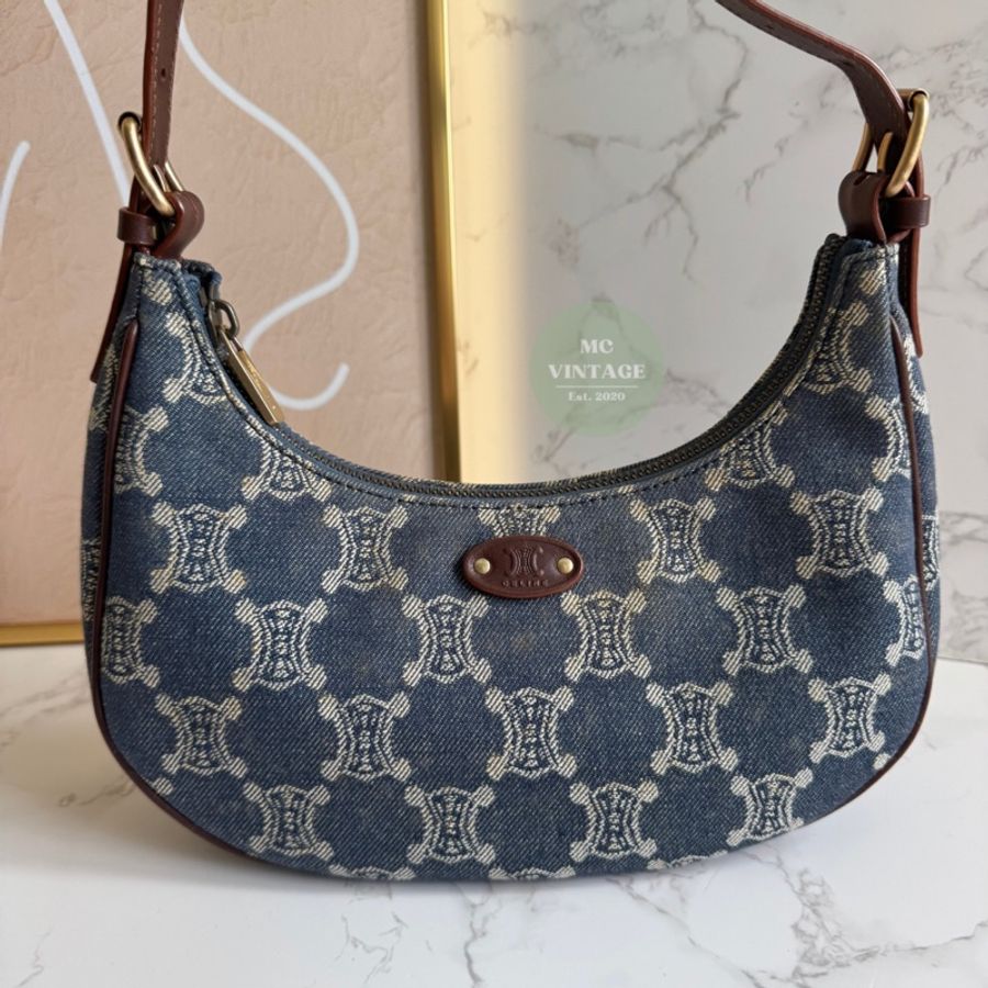 CELINE Vintage Denim Shoulder Bag 中古 牛仔 老花 腋下包 肩背包-1
